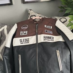 Men's Black and Brown Moto Jacket